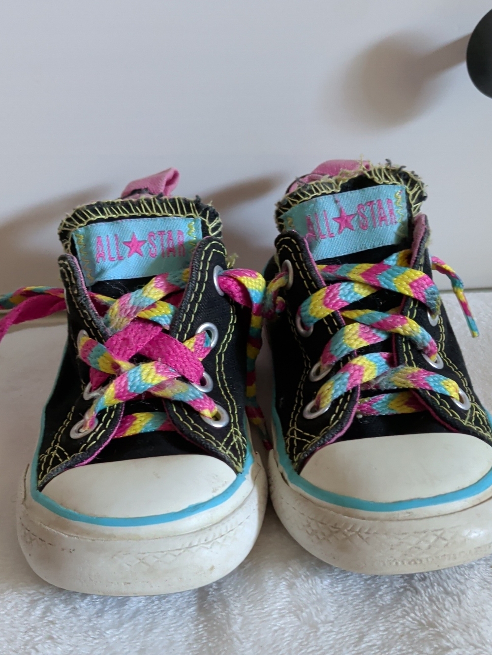 All-Star Kids Black Canvas Sneakers with Pink & Multicolor Laces